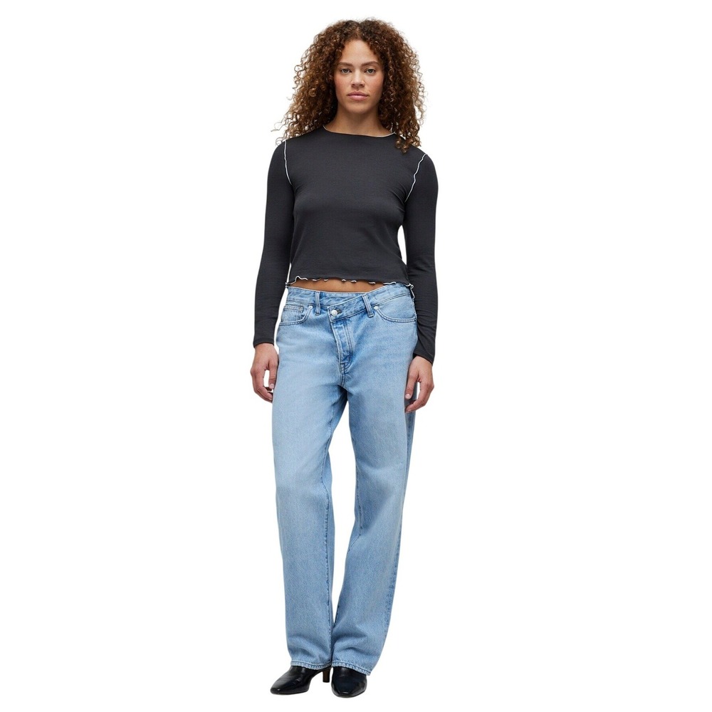 Madewell Women's Contrast-Stitched Crewneck Long Sleeve Cropped Tee Size XL NWT
